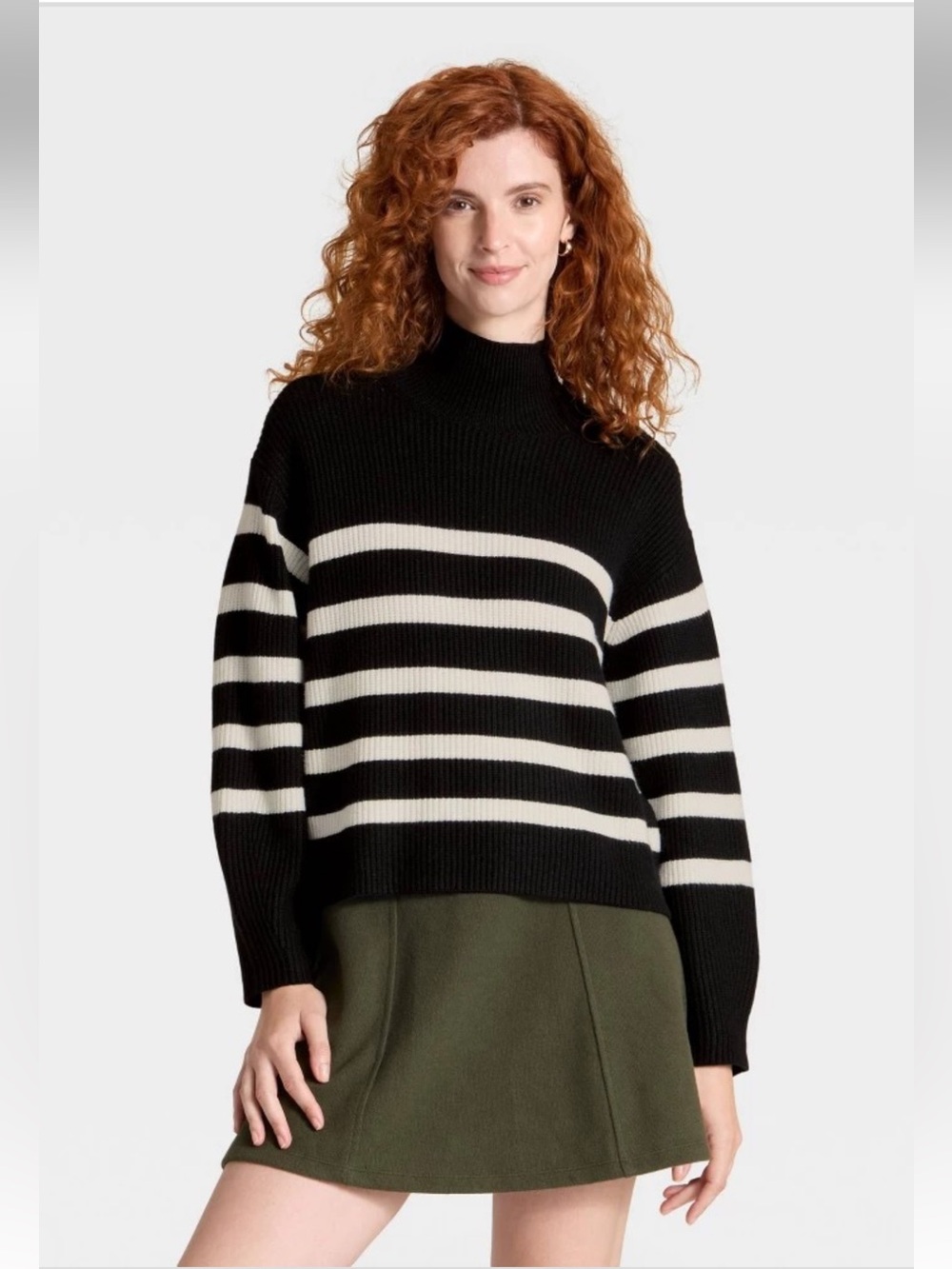 A New Day Black & Cream Striped Funnel Boxy Pullover Sweater - NWT Size: Small